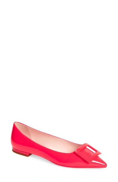 Shop Roger Vivier Gommettine Buckle Pointed Toe Flat In Neon Pink