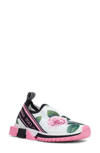 Shop Dolce & Gabbana Sorrento Rose Logo Sneaker In White/ Pink