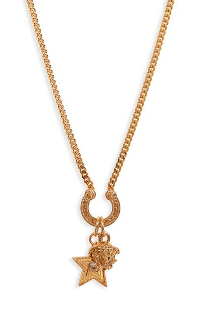 Shop Versace Rodeo Queen Pendant Necklace In Crystal- Oro Tribute