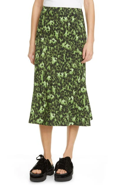 Shop Marni Cheetah Camo Print Stretch Cotton Tulip Skirt In Dark Olive