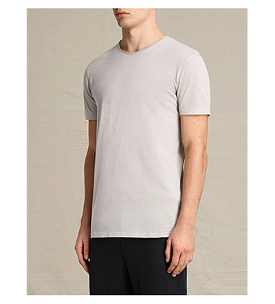 Shop Allsaints Figure Crewneck Cotton-jersey T-shirt In Almond Grey