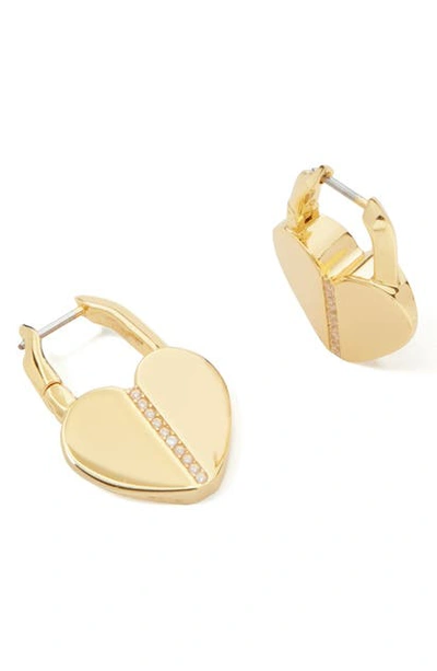 Shop Kate Spade Spade Lock Pave Hoop Earrings In Clear/ Gold