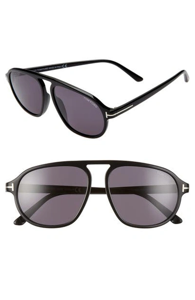 Shop Tom Ford Harrison 57mm Aviator Sunglasses In Shiny Black/ Smoke