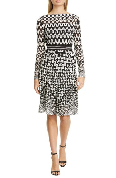 Shop Missoni Zigzag Long Sleeve Fit & Flare Dress In Black White
