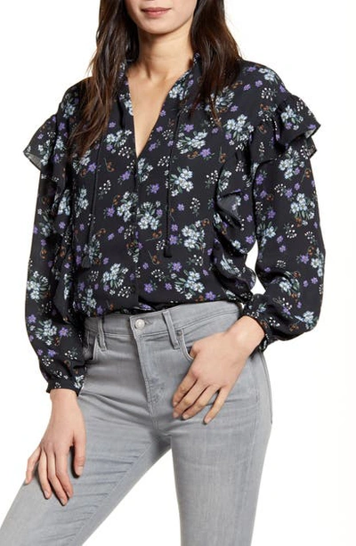 Shop Cupcakes And Cashmere Delia Floral Ruffle Blouse In Night Sky
