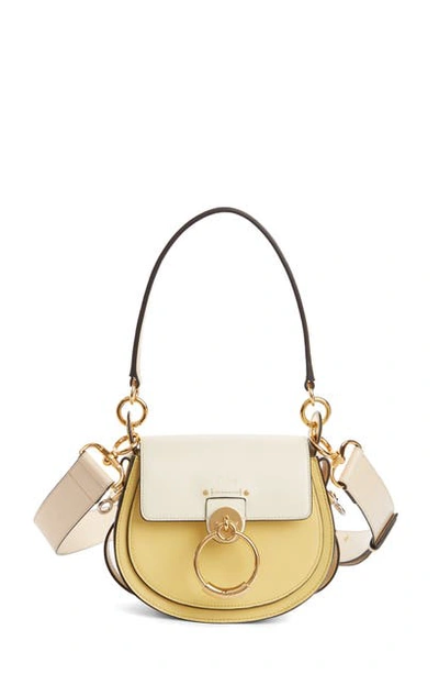 Shop Chloé Small Tess Colorblock Leather Shoulder Bag In Yellow/ Natural White