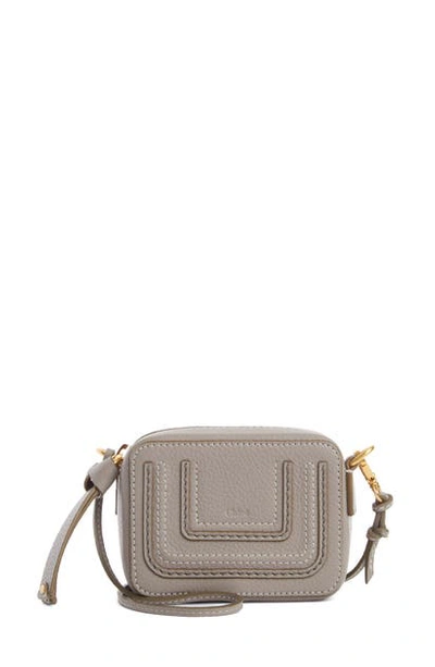Shop Chloé Micro Marcie Leather Crossbody Bag In Cashmere Grey