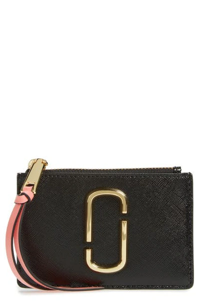Shop Marc Jacobs Snapshot Leather Id Wallet In Black/ Rose