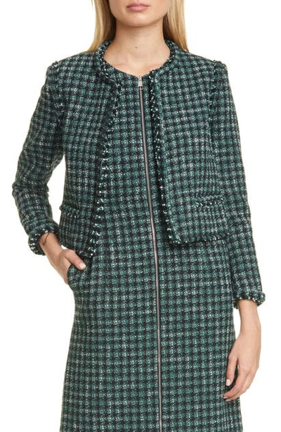 Shop Hugo Boss Johella Modern Tweed Cotton Blend Jacket In Pine Fantasy