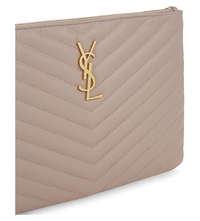 Shop Saint Laurent Monogram Quilted Leather Pouch In Rose Antic