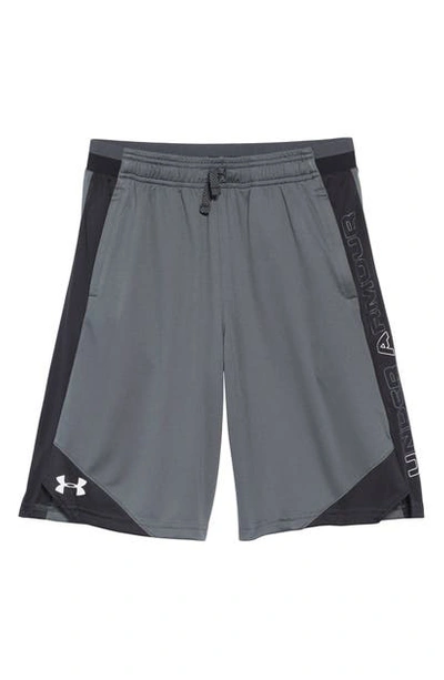 Shop Under Armour Stunt 2 Shorts In Pitch Gray/ White
