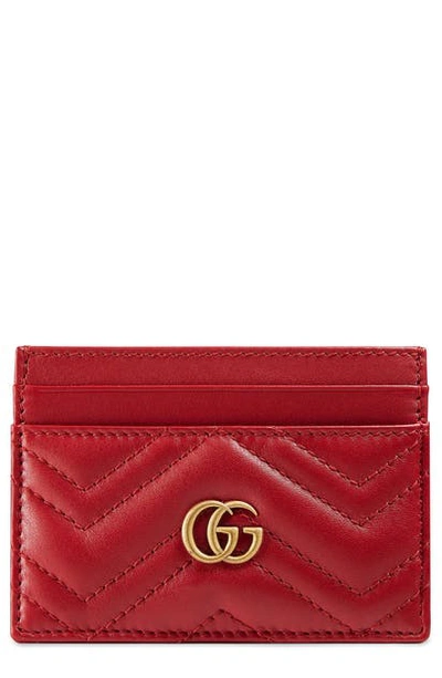 Shop Gucci Matelasse Leather Card Case In Hibiscus Red