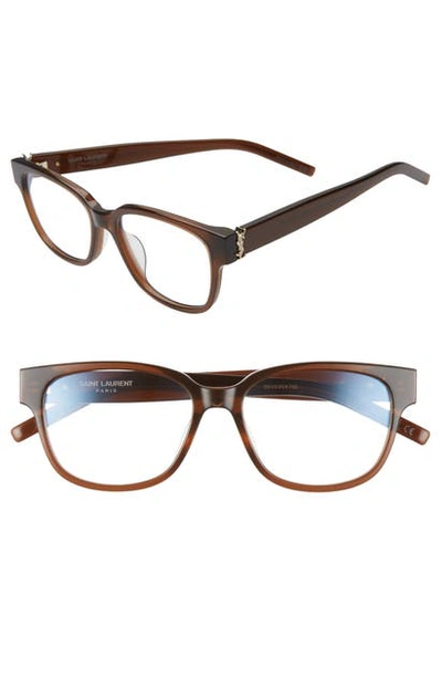 Shop Saint Laurent 54mm Optical Glasses In Brown