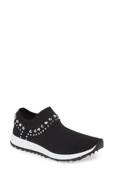 Shop Jimmy Choo Verona Studded Knit Sneaker In Black