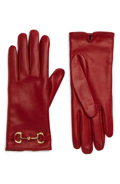 Shop Gucci Horsebit Nappa Leather Gloves In Rosa