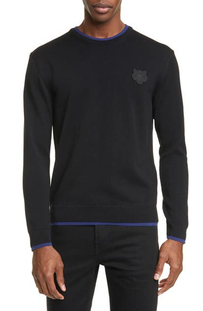 Shop Kenzo Tiger Crest Applique Crewneck Sweater In Black