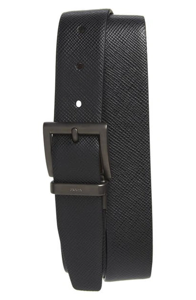 Shop Prada Reversible Saffiano Leather Belt In Nero/ Caffe