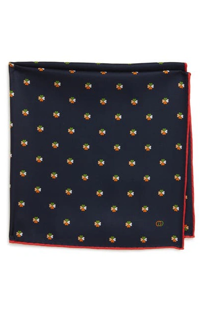 Shop Gucci Double-g & Hearts Silk Pocket Square In Blue
