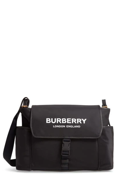 Shop Burberry Flap Diaper Bag In Black