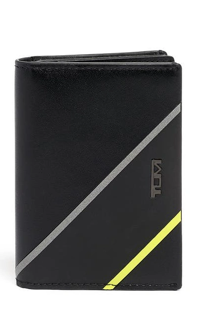 Shop Tumi Gusseted Leather Card Case In Black/ Bright Lime