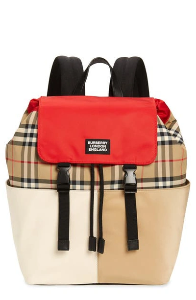 Shop Burberry Hayden Archive Check Nylon Backpack In Archive Beige