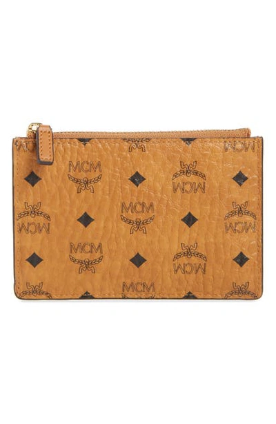 Shop Mcm Mini Visetos Original Key Pouch In Cognac
