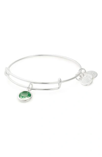 Shop Alex And Ani Color Code Adjustable Wire Bangle In August - Peridot/ Silver
