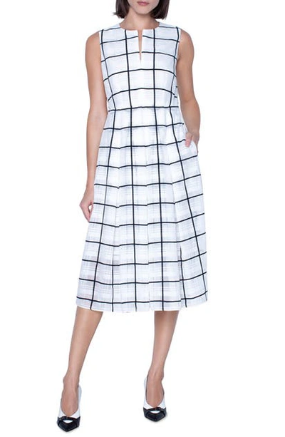 Shop Akris Tonal Check Midi Dress In Jasmine/ Black