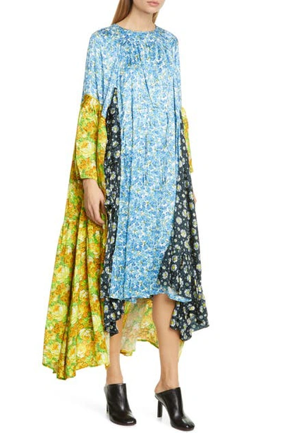 Shop Vetements Mixed Floral Print Long Sleeve Midi Dress In Blue Violet Multi Color