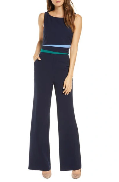 Shop Vince Camuto Colorblock Crepe Jumpsuit In Navy/ Green