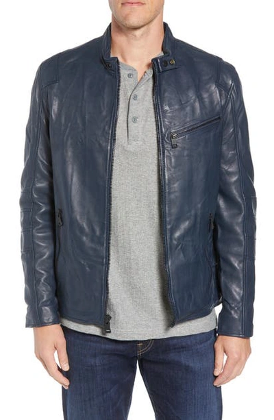 Shop Andrew Marc Quilted Leather Moto Jacket In Navy