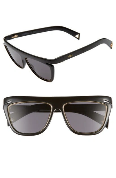 Shop Fendi 55mm Flat Top Sunglasses In Black/ Greyblue