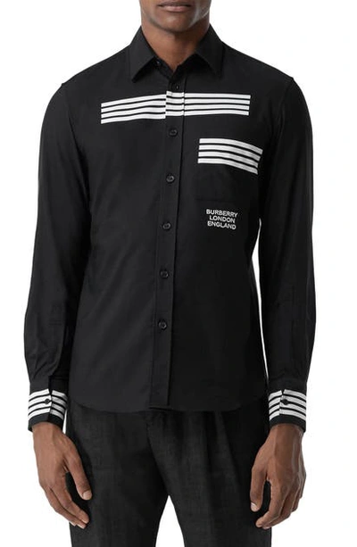 Shop Burberry Coleherne Stripe Detail Long Sleeve Button-up Shirt In Black