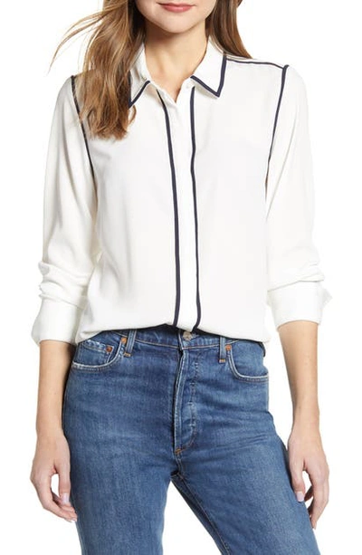 Shop Tommy Hilfiger Contrast Trim Woven Shirt In Ivory