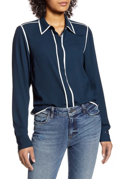 Shop Tommy Hilfiger Contrast Trim Woven Shirt In Sky Captain