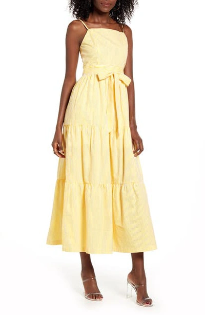 Shop English Factory Stripe Cotton Poplin Maxi Sundress In Yellow