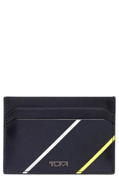 Shop Tumi Leather Money Clip Card Case In Black/ Bright Lime