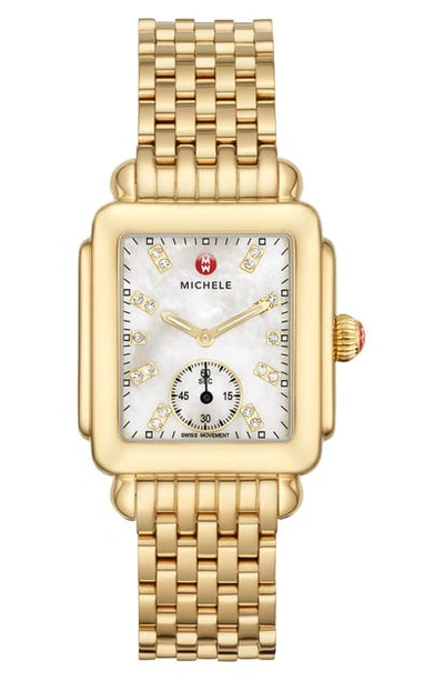 Shop Michele Deco Mid Diamond Dial Watch Head & Bracelet, 29mm In Gold/ White
