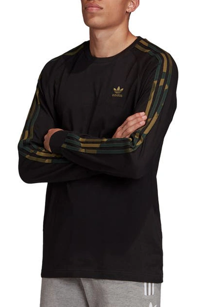Adidas Originals Adidas Men's Originals Camo 3 Stripes Long-sleeve T-shirt  In Black/ Multicolor | ModeSens
