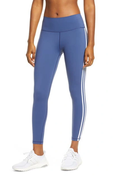 Shop Adidas Originals Believe This High Waist 3-stripes 7/8 Tights In Tech Indigo/ White