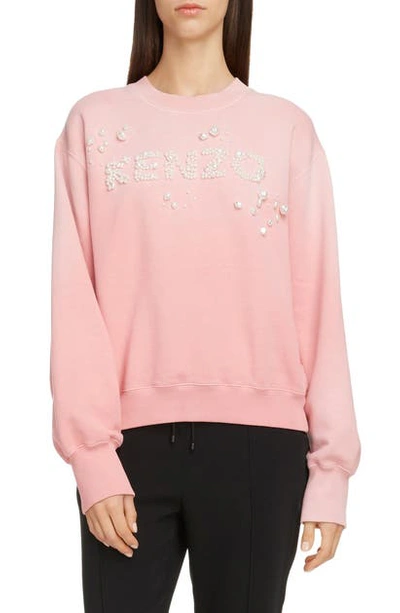 Shop Kenzo Imitation Pearl Logo Cotton Sweatshirt In Flamingo Pink