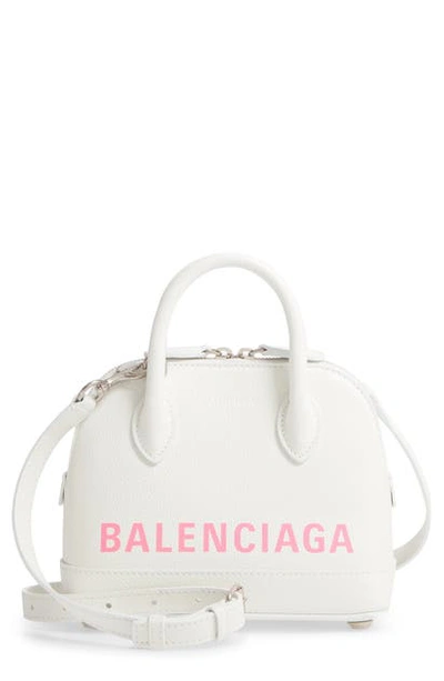 Shop Balenciaga Extra Small Ville Aj Calfskin Top Handle Dome Satchel In White/ Fluo Pink