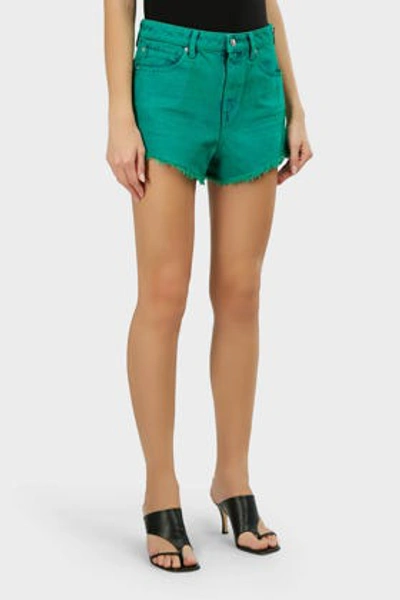 Shop Alexander Wang T Bite Side Zip Frayed Denim Shorts In Green