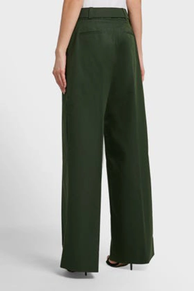 Shop Oscar De La Renta Belted Cotton-blend Trousers In Green