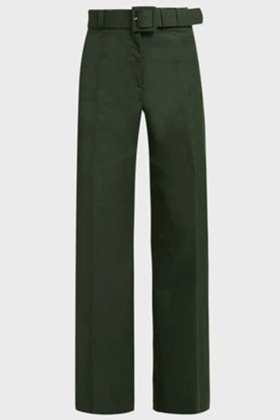 Shop Oscar De La Renta Belted Cotton-blend Trousers In Green