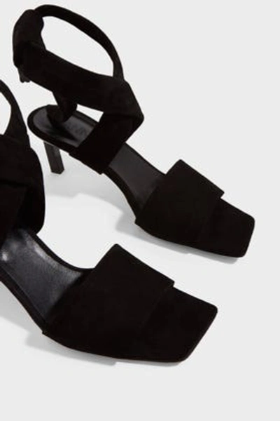 Shop Ganni Tie-up Suede Kitten Heel Sandals In Black