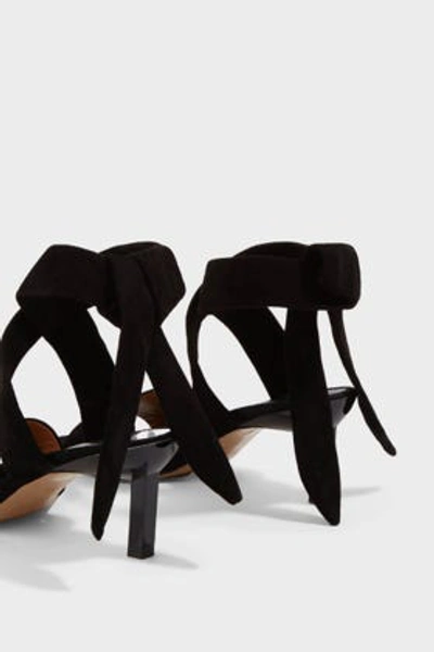 Shop Ganni Tie-up Suede Kitten Heel Sandals In Black