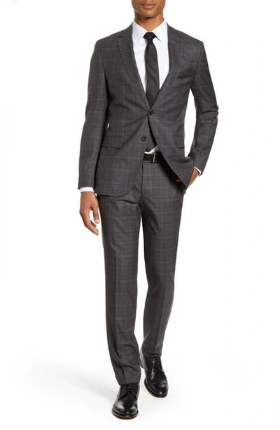 Shop Hugo Boss Novan/ben Slim Fit Plaid Wool Suit In Grey