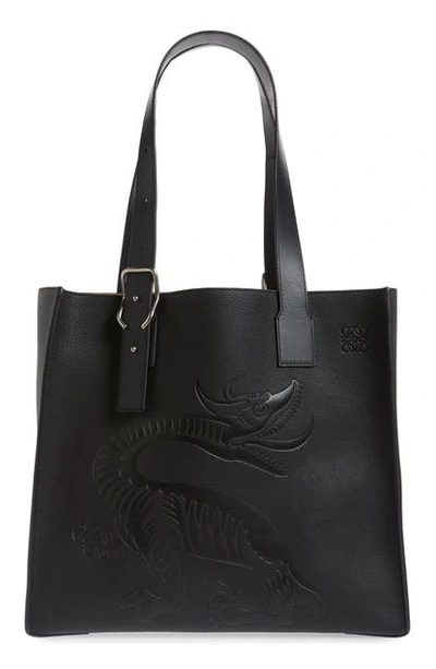 Shop Loewe Dragon Leather Tote In Black