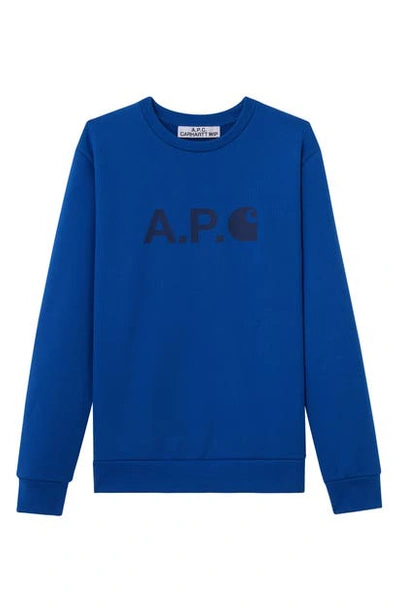 Shop Apc X Carhartt Work In Progress Ice Crewneck Sweatshirt In Blue